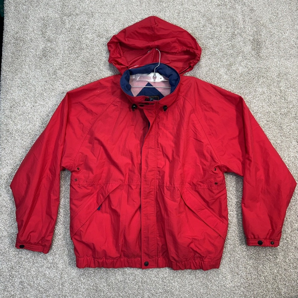 Field & Stream Windbreaker Jacket Mens XL Red Vintage Vantage Cloth Hooded Zip